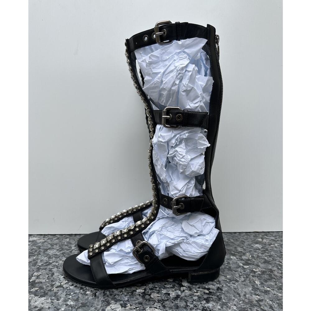LORIBLU Black Leather Stud Accent Gladiator Tall Sandal SIZE 39